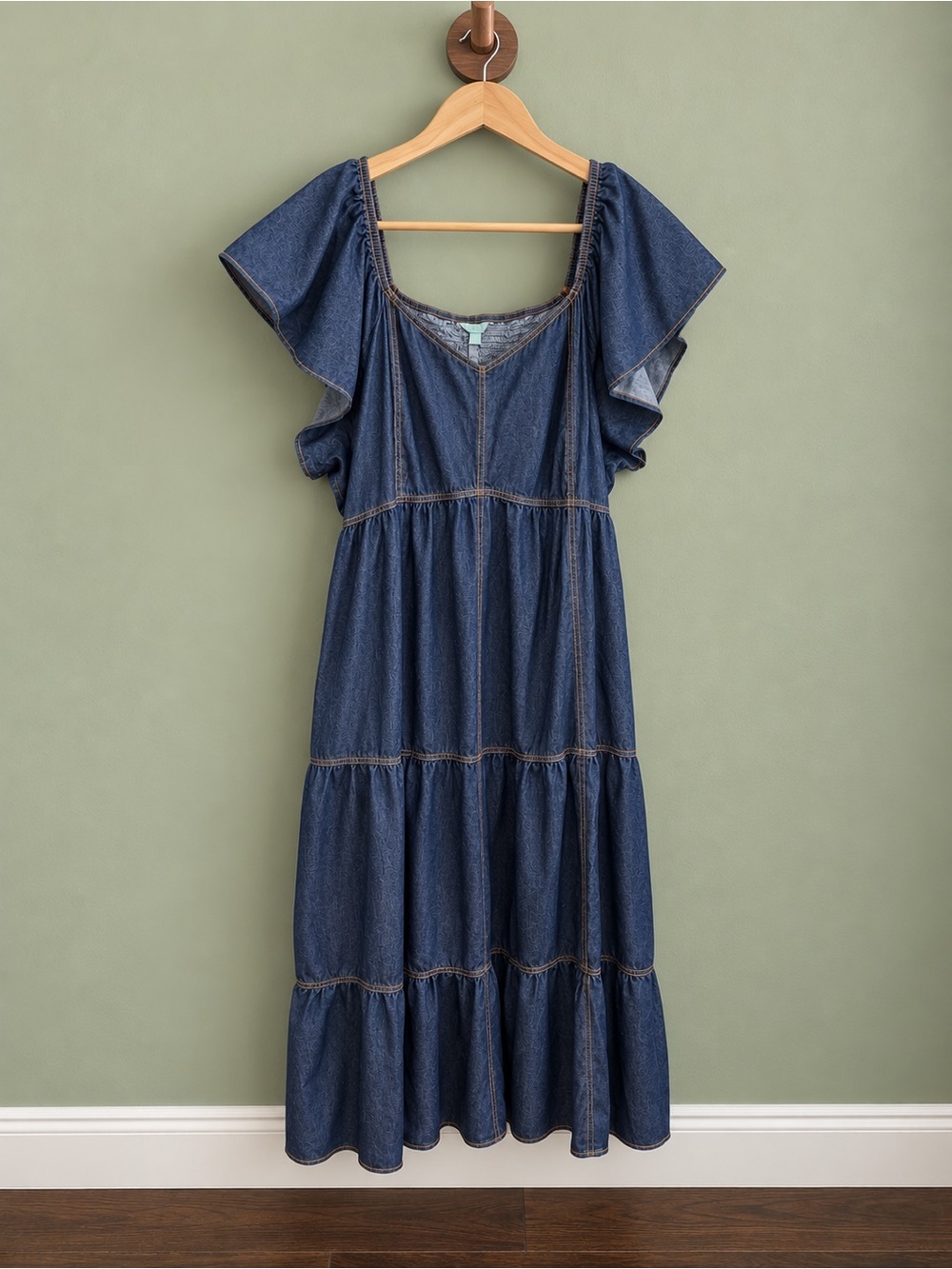 Denim Tiered Midi Dress | 4X